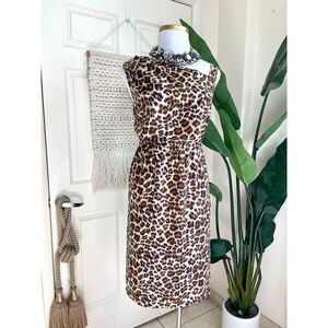 Avenue Leopard Print Sleeveless Sheath Dress Classic Animal Print Size 20
